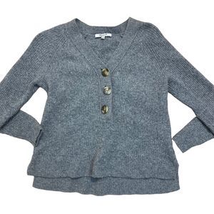 Madewell Women’s XS Gray Ribbed Lyle Henley Wool Sweater Long Sleeve V Neck